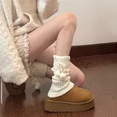 Meias flangeadas de malha Leggings arco bola de pele outono inverno bonito lolita menina pilha meias