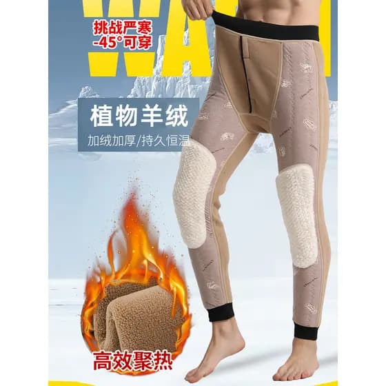 Joelheiras masculinas remendo calças quentes desgaste interno estilo inverno forro de lã engrossado cintura alta tamanho
