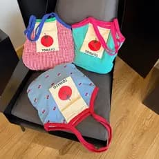 Bolsa de lona estilo férias, bolsa de ombro feminina positiva e negativa, bolsa de praia de dupla utilização, bolso de m