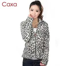 Caixa leopardo impressão inverno velo jaqueta feminina forro de lã com capuz jaqueta Cardigan fino-ajuste manter quente