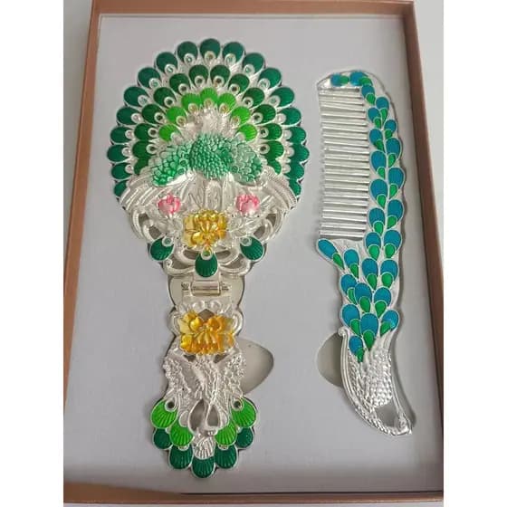 Russo lidar com espelho pente conjunto feminino espelho de maquiagem Retro Metal portátil espelho portátil espelho portá