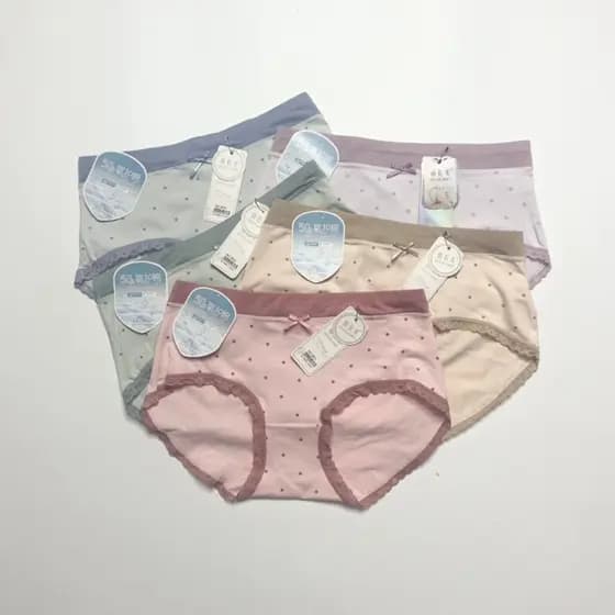 Cinco pacote 50 contagem fio calcinha de algodão feminino bolinhas briefs feminino cintura média calcinha feminina confo