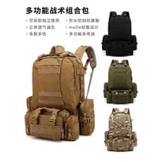 Mochila tática multifuncional com combinação de extensão, grande capacidade, escalada ao ar livre, lona, viagem, destacá