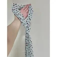 Haze azul francês bolinhas impresso lenço de seda feminino 2026 novo estilo preguiçoso acessórios pescoço longo cachecol