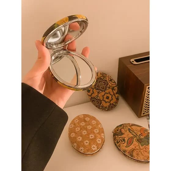 Espelho de maquiagem Oval dupla face portátil dobrável pequeno espelho de maquiagem bolso Mini espelho de maquiagem resi