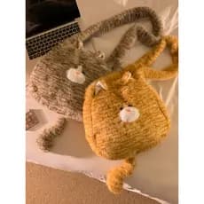 Saco de gato de pelúcia feminino 2025 novo estilo saco do mensageiro outono inverno bonito de um ombro portátil saco de