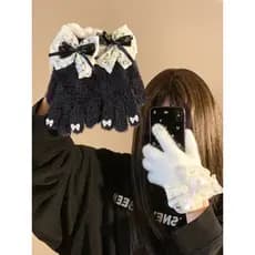 Estilo japonês inverno doce menina luvas quentes estudante laço arco bonito menina pelúcia cinco dedos Handguard