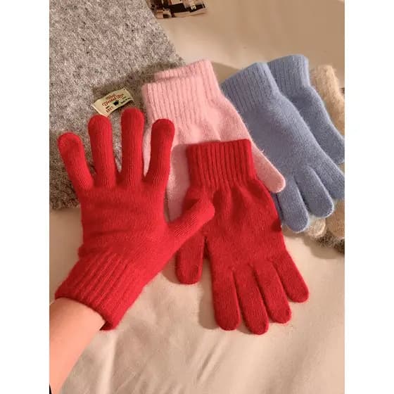 Luvas de lã de malha de lã de coelho feminino inverno 2025 novo estilo engrossado quente à prova de frio à prova de vent