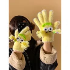 Engraçado dos desenhos animados menino de olhos grandes luvas de pelúcia de cinco dedos feminino inverno bonito All-Matc