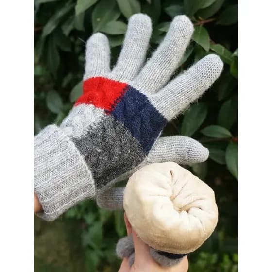 Dupla camada de lã pura resistente ao frio quente engrossado velo tela sensível ao toque luvas moda lã de cordeiro tela
