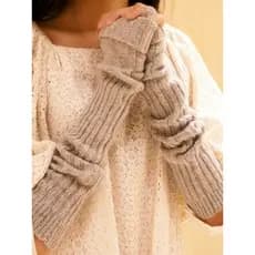 W inverno lã de coelho meio dedo mais magro olhar luvas estendidas senhoras quente cor sólida mangas de lã de coelho gro