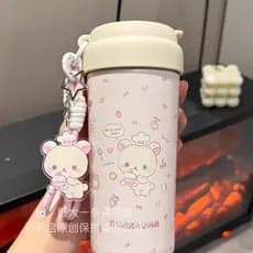 Copo térmico Rilakkuma fofo de aço inoxidável 316 para meninas, canudo de alto valor, xícara de café legal, xícara de ch