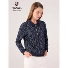 Versino versino feminino outono inverno novo estilo senhoras lapela jaqueta moda Casual impresso moletom de manga compri