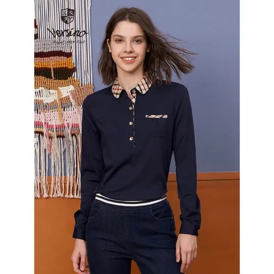 Versino versino camiseta feminina de manga comprida primavera outono novo estilo puro algodão temperamento Casual topo c