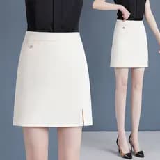 Terno saia feminina 2026 verão novo estilo cintura alta estilo fino pequena linha a um passo nádegas fenda saia curta