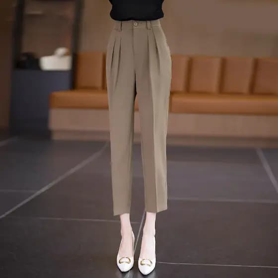 Terno Harem calças femininas 2026 verão novo estilo cintura alta Drape mais magro olhar fino Casual tornozelo compriment