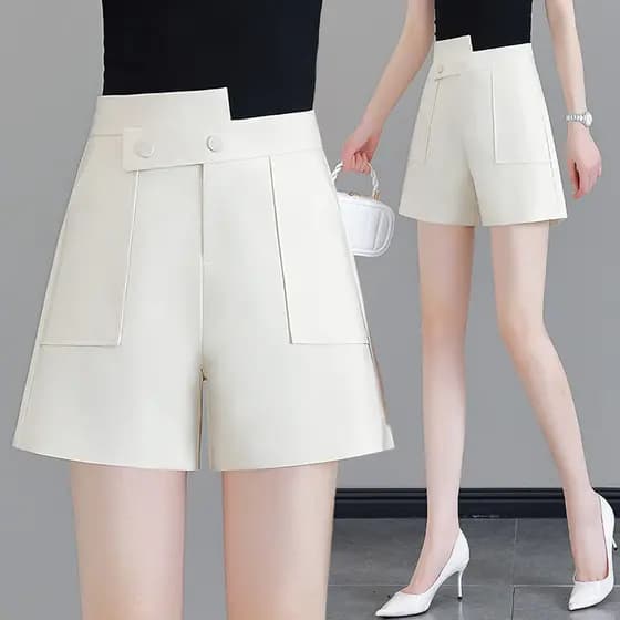 Bege terno Shorts senhoras 2026 verão novo estilo cintura alta estilo fino solto a linha Casual calças de perna larga