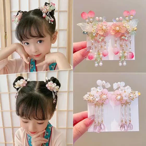 Crianças antigo hairpin menina Super fada flor hairpin traje do bebê Hanfu borla acessórios para o cabelo estilo chinês