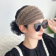 Renda gaze de meia-idade idosos capa de cabelo branco cabeça boné de cabelo respirável lenço boné mãe elegante estilo oc