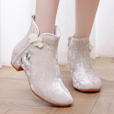 W inverno forro de lã de salto médio Retro velho pequim sapatos de pano estilo chinês quente bordado botas curtas femini