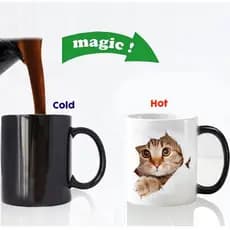Novo bonito gato de estimação mudança de cor caneca cerâmica térmica café copo de água pronto estoque presente copo