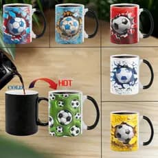 Caneca de mudança de cor com padrão de futebol 3D de venda quente transfronteiriça Cerâmica Térmica Térmica Café