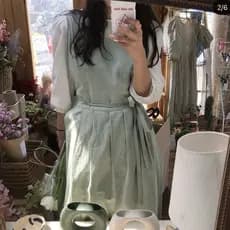 Talheres estilo Blogger coreano plissado doce rendas avental flor loja leite loja de chá roupas de trabalho blusa pode s