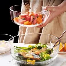 Tigela de salada doméstica de alta qualidade, resistente a altas temperaturas, grande capacidade, tigela de vidro transp