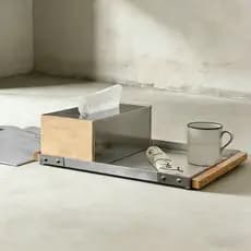 Caixa de tecido de aço inoxidável estilo Shaji com bandeja, bandeja de armazenamento para casa, sala de estar, vela perf