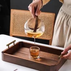 Bandeja de madeira maciça de nogueira japonesa retangular doméstica alça de lanche de madeira bolo prato de jantar copo