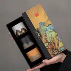 Japonês artesanal grés xícara de chá único copo Retro cerâmica conjunto chá caixa presente mestre casa paisagem teacup p
