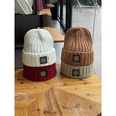 Chapéu de malha de lã elástica estilo casal feminino outono inverno novo estilo estilo japonês etiqueta de costura quent