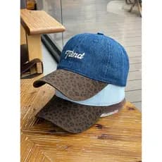 Leopardo impressão costura Denim chapéu de beisebol feminino 2026 novo estilo aba larga rosto mostrando pequeno casal ru