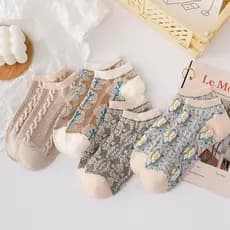 Retro meias femininas ins na moda meias femininas quatro estações boca rasa tubo curto japonês bonito em relevo meias de