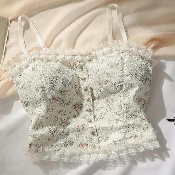 Camisola de renda feminina na moda primavera outono 2023 novo estilo roupa interior magro-ajuste doce Floral tubo superi