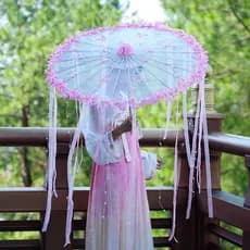 Original antigo guarda-chuva Hanfu acessórios Handheld flor guarda-chuva lolita foto cos longo Streamer Super fada dança