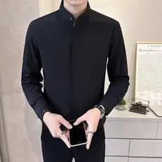 Nova luz madura gola alta camisa masculina de manga comprida negócios Commuter Casual All-Match rufião bonito magro-