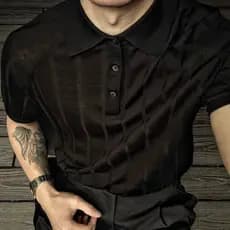 [Camisa POLO POLO de manga curta ARTIGIANI · Caxemira de seda amoreira classe Ding] Seda de padrinho italiano | 3 cores