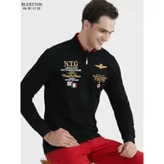 Outono inverno puro algodão POLO camisa masculina gola alta zíper manga comprida camiseta meia gola alta high-end high-e