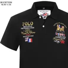 Estação europeia marca Polo camisa de algodão puro manga curta camiseta masculina bordada lapela meia manga roupas de ve
