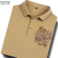 High-End masculino verão de manga curta camiseta mercerizado algodão quente diamante bordado camisa polo cáqui lapela to