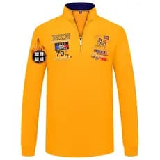 Estação europeia roupas masculinas da moda forro de lã engrossado gola alta meio zíper camiseta de manga comprida amarel