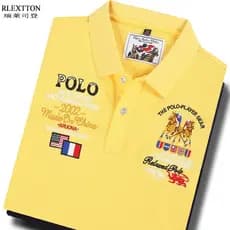 Verão de manga curta lapela camiseta masculina topo High-End moda europeia verão bordado Casual camisa Polo amarelo