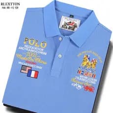 Camiseta masculina de manga curta de alta qualidade camisa POLO masculina lapela azul roupas superiores produtos europeu