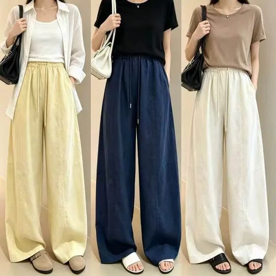 Lyocell Tencel linho Machete calças femininas verão 2026 novo estilo cintura alta solta mais magro olhar Drape em linha