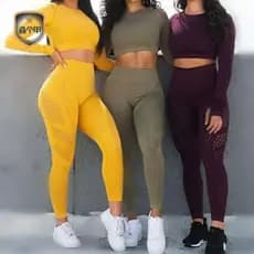 Terno genuíno de manga comprida yogasets de manga comprida magro respirável esportes Yoga Fitness esportes Cross-Border