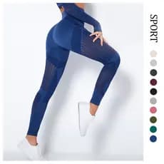 Comércio exterior novo estilo sem costura de malha de secagem rápida oco yoga calças de Fitness cintura alta Hip-Lifting