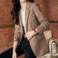 Blazer listrado cinza de manga comprida outono novo estilo feminino temperamento Casual High-End frito rua pequeno terno