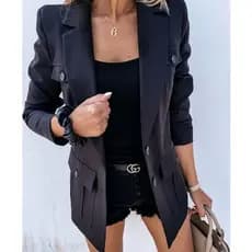 Estilo europeu americano outono inverno novo estilo terno colarinho preto temperamento único Breasted Commuter OL fino-a