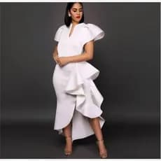 Vestido irregular Com Babados E Decote Em V